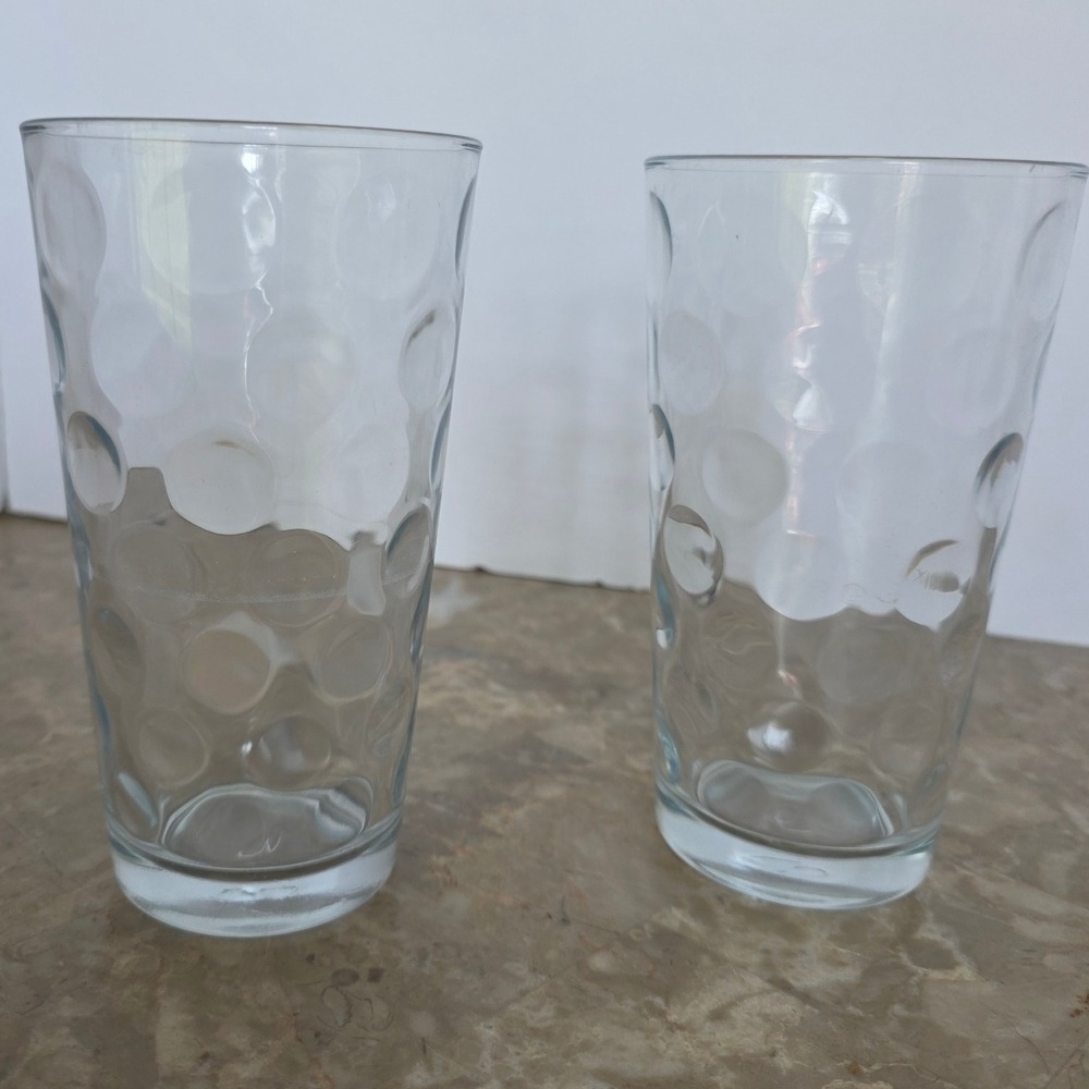 Set of Two Libby Clear Glass Textured‎ Bubble Poka A Dot Tall Drinking Glasses
